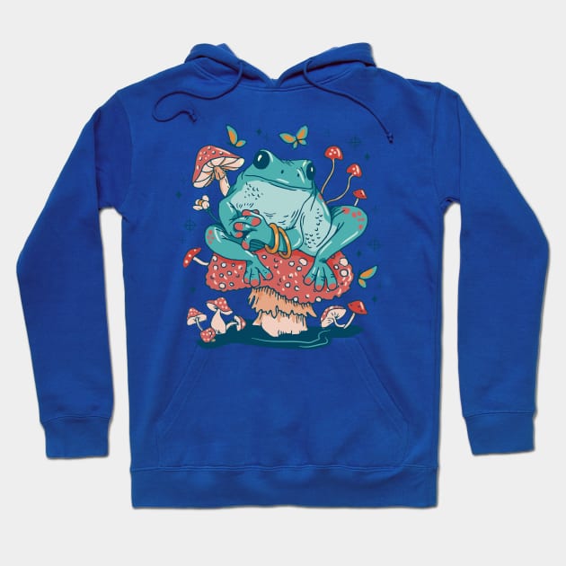 Cottagecore Aesthetic Mushrooms and Frog Hoodie by DRIPCRIME Y2K